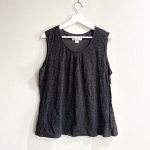 Laura Ashley Black Lace Sleeveless Blouse Women’s XL Top Lined